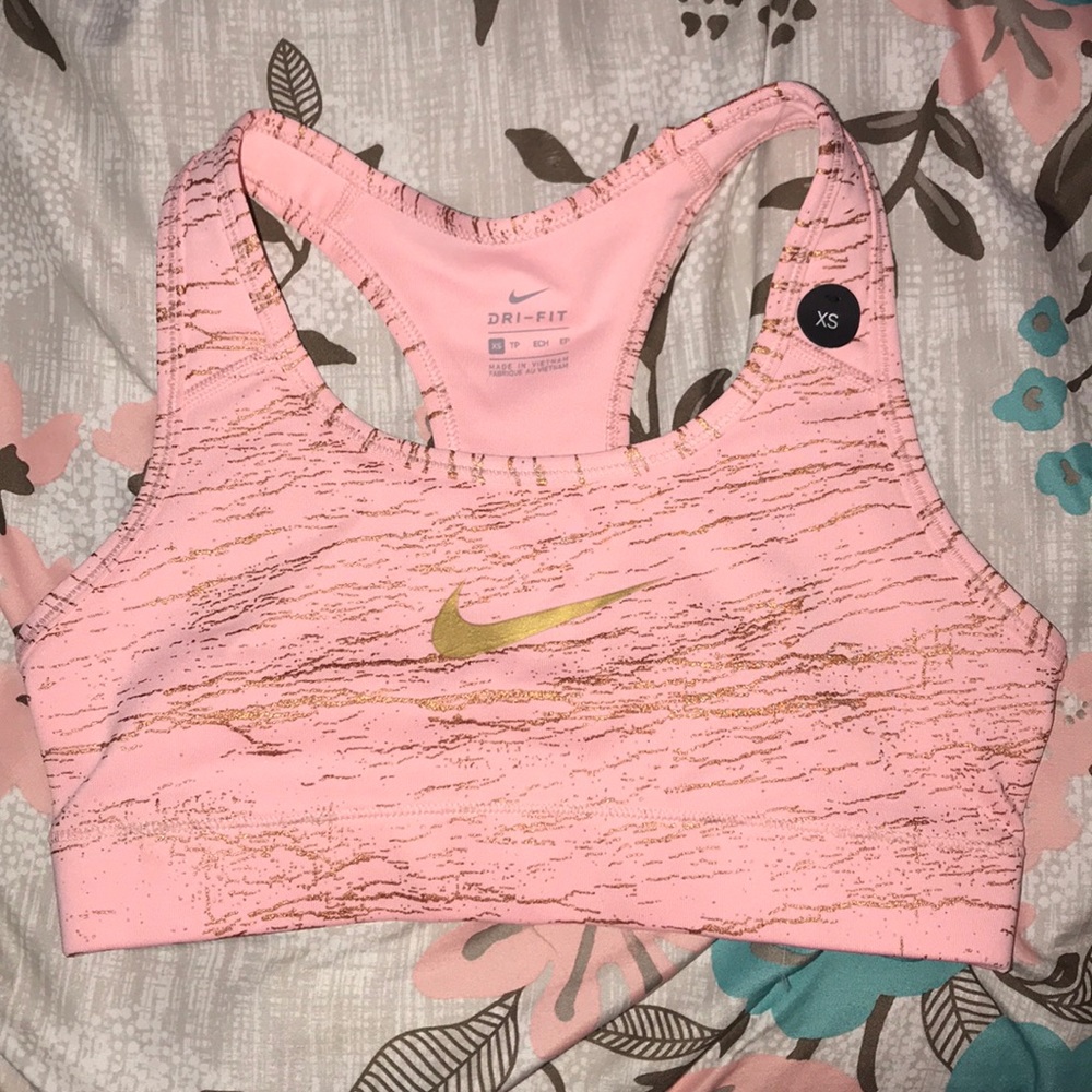 nike pink and gold shorts bra
